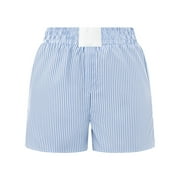 Women Y2K Striped Shorts Elastic Waist Cute Pajama Boxer Shorts Summer Pinstripe Lounge Pj Sleep Short Bottom Sleepwear